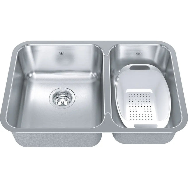 Kindred Steel Queen 26.86" x 17.75" Double Bowl Undermount 20 Gauge Kitchen Sink Colander Included Stainless Steel QCUA1827R-8 Kindred