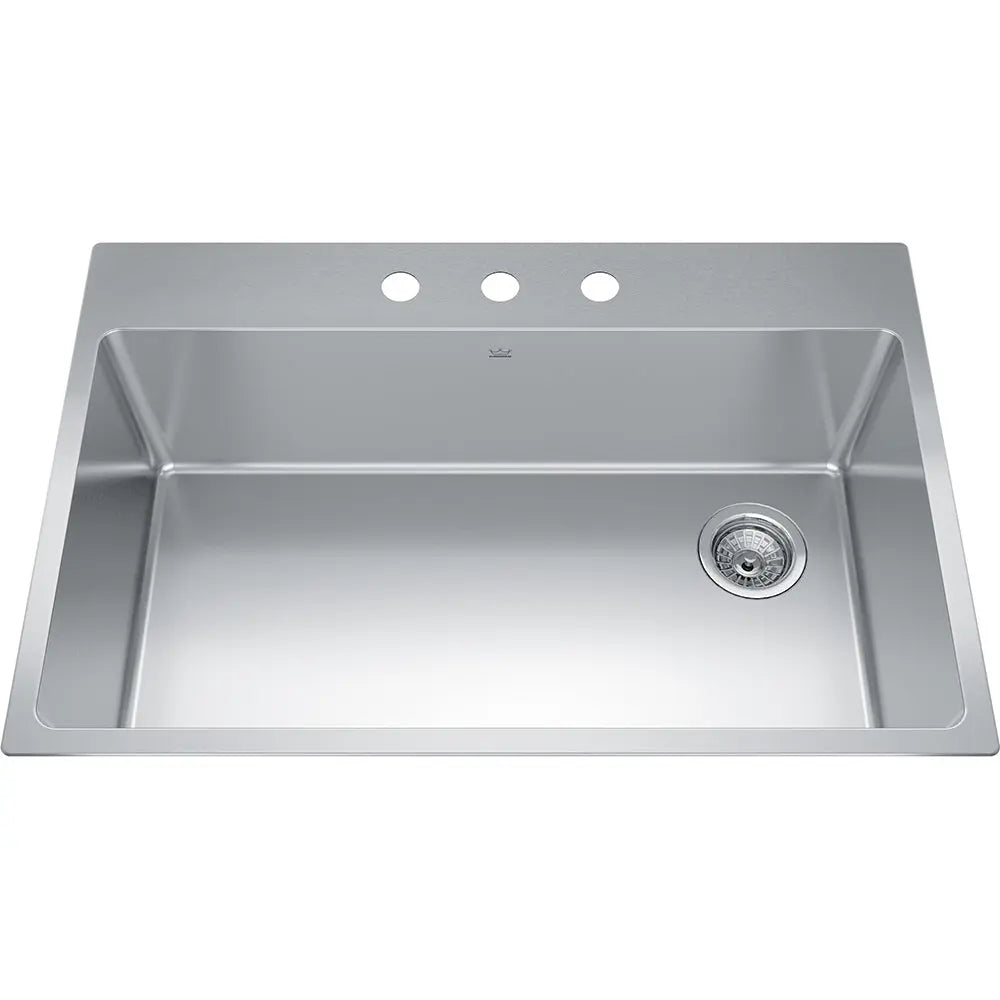 Kindred Brookmore 32.87" x 22" Drop in Single Bowl 3 Faucet Holes Stainless Steel Kitchen Sink BSL2233-9-3OW Kindred