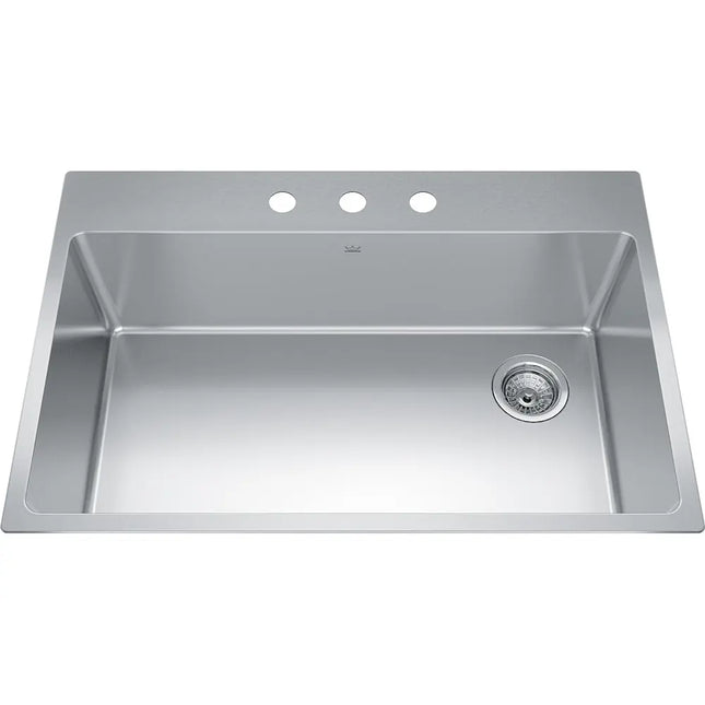 Kindred Brookmore 32.87" x 22" Drop in Single Bowl 3 Faucet Holes Stainless Steel Kitchen Sink BSL2233-9-3OW Kindred