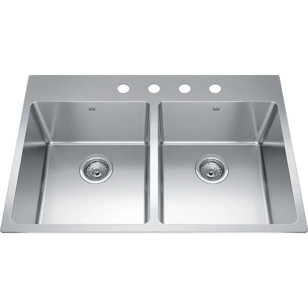 Kindred Brookmore 32.87" x 22" Drop in Double Bowl Stainless Steel Kitchen Sink BDL2233-9-4 Kindred