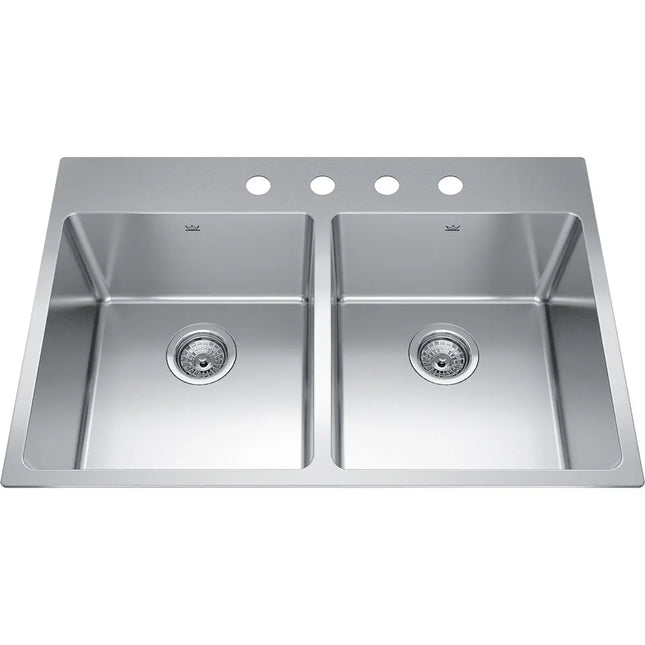 Kindred Brookmore 32.87" x 22" Drop in Double Bowl Stainless Steel Kitchen Sink BDL2233-9-4 Kindred