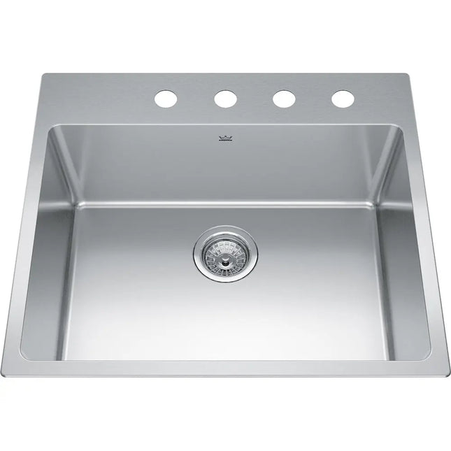 Kindred Brookmore 25" x 22" Drop-In Single Bowl with 4 Faucet Holes Kitchen Sink Satin BSL2225-9-4 Kindred