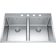 Kindred Brookmore 30.87" x 20.87" Drop in Double Bowl 4-Hole Stainless Steel Kitchen Sink BDL2131-9-4 Kindred