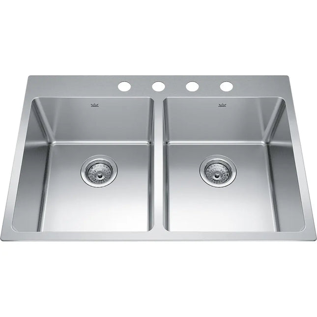 Kindred Brookmore 30.87" x 20.87" Drop in Double Bowl 4-Hole Stainless Steel Kitchen Sink BDL2131-9-4 Kindred
