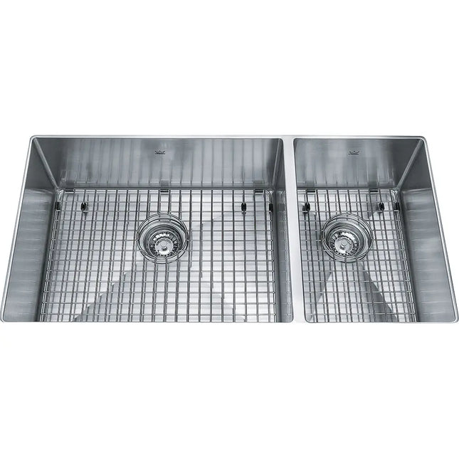 Kindred 35" x 18" Double Bowl Undermount 18 Gauge Kitchen Sink, Satin KCUC36R-9-10BG Kindred