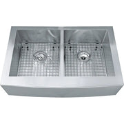 Kindred Steel Queen 32.87" x 20" Double Bowl 20 Gauge Apron Front Farmhouse Sink Stainless Steel QDFS31B Kindred