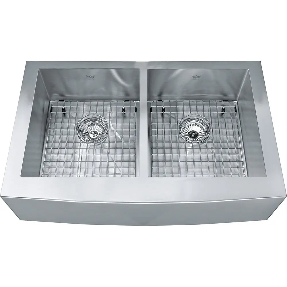 Kindred Steel Queen 32.87" x 20" Double Bowl 20 Gauge Apron Front Farmhouse Sink Stainless Steel QDFS31B Kindred