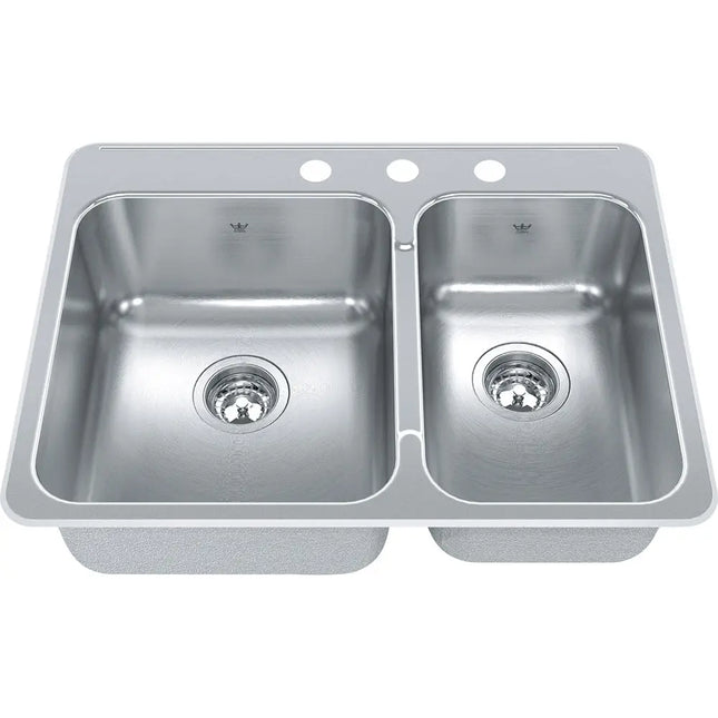 Kindred 27.25" x 20.56" 3-hole Double Bowl Drop-in Kitchen Sink Stainless Steel QCLA2027R-8-3 Kindred