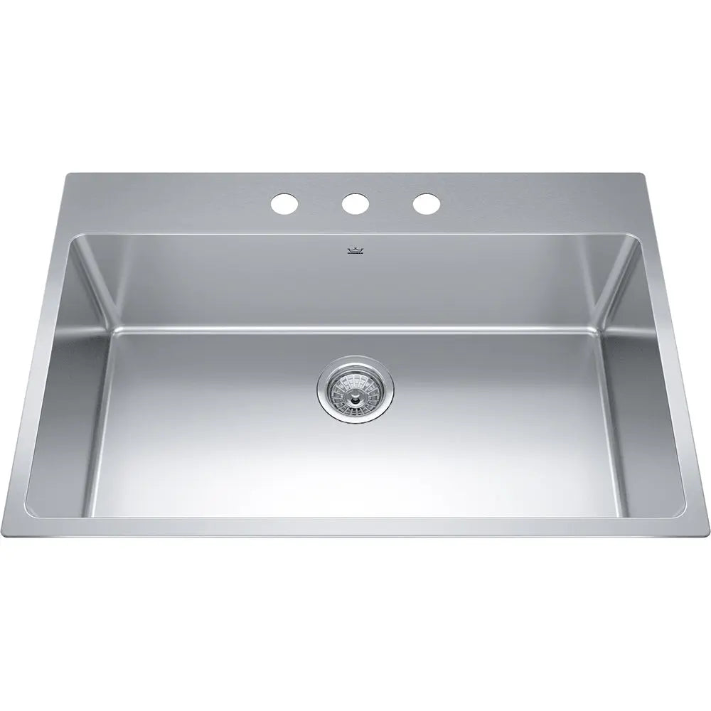 Kindred Brookmore 32.87" x 22" Drop in Single Bowl 3 Faucet Hole Stainless Steel Kitchen Sink BSL2233-9-3 Kindred