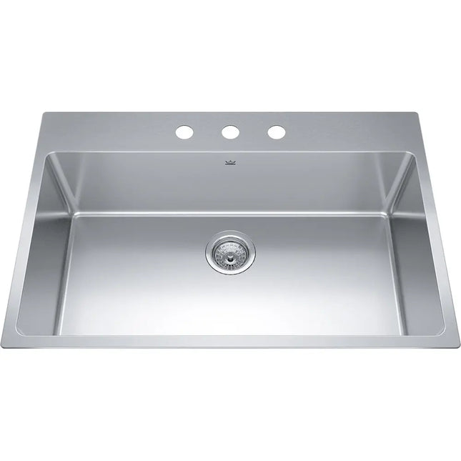 Kindred Brookmore 32.87" x 22" Drop in Single Bowl 3 Faucet Hole Stainless Steel Kitchen Sink BSL2233-9-3 Kindred