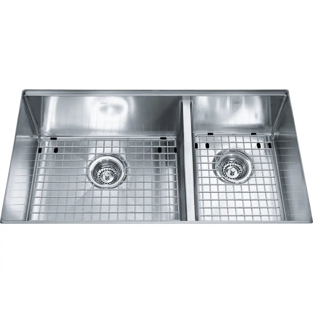 Kindred 32" x 18" Double Bowl Undermount Sink With Bottom Grid 18 Gauge Stainless Steel KCUC33R-9-10BG Kindred