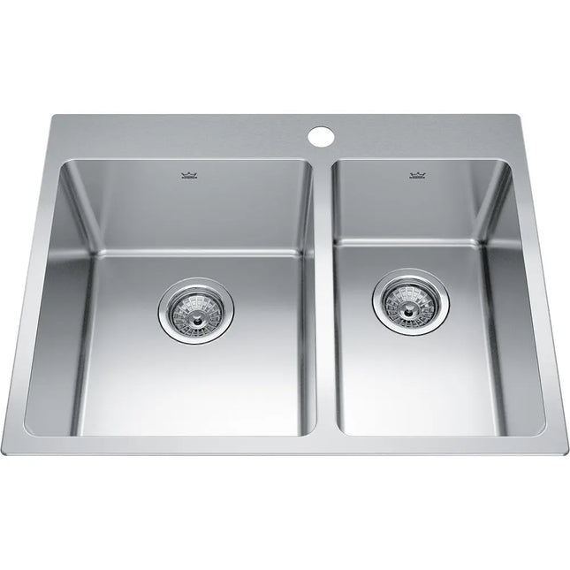 Kindred Brookmore 27" x 21" Double Bowl Single Hole Drop-in Kitchen Sink Stainless Steel BCL2127R-9-1 Kindred