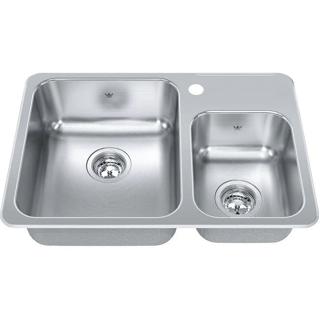 Kindred 26.5" x 18.13" 1-Hole Double Bowl Drop-in 20 Gauge Kitchen Sink Stainless Steel QCMA1826-7-1 Kindred