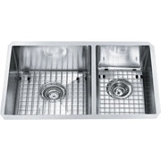 Kindred Designer 26" x 18" Stainless Steel 18 Gauge 2-Bowl Undermount Kitchen Sink With Bottom Grid- Satin KCUC27R-9-10BG Kindred