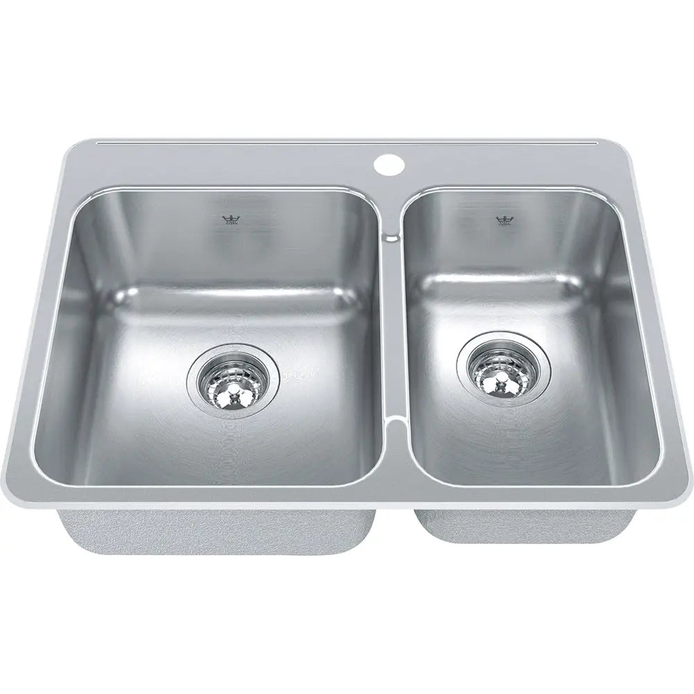 Kindred 27.25" x 20.56" 1-Hole Double Bowl Drop-in 20 Gauge Kitchen Sink Stainless Steel QCLA2027R-8-1 Kindred