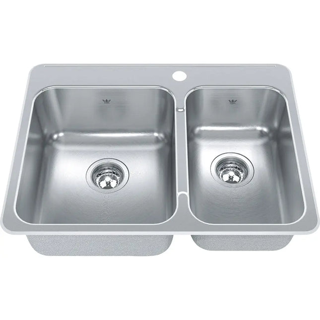Kindred 27.25" x 20.56" 1-Hole Double Bowl Drop-in 20 Gauge Kitchen Sink Stainless Steel QCLA2027R-8-1 Kindred