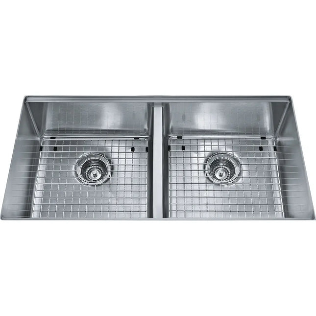 Kindred 35" x 18" Double Bowl 18 Gauge Undermount Sink With Bottom Grids Stainless Steel KCUD36-9-10BG Kindred