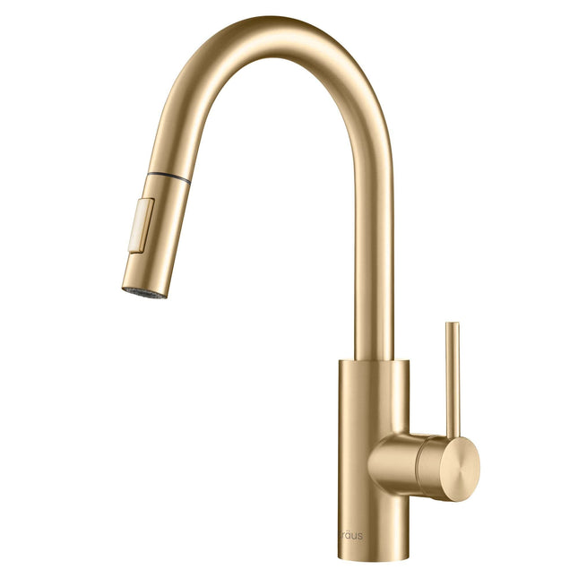 Kraus Oletto 15.75" Single Handle Pull-Down Kitchen Faucet in Brushed Brass Kraus