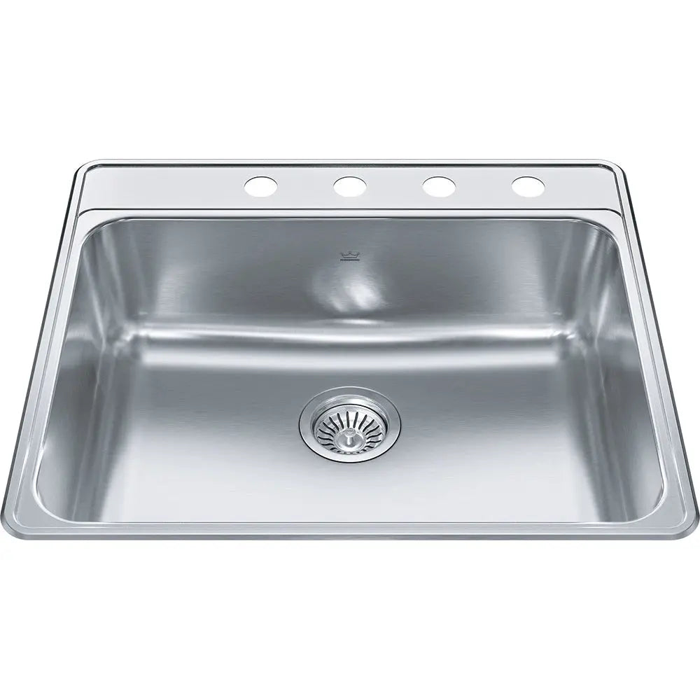 Kindred Creemore 25" x 22" Drop-in Single Bowl 4 Faucet Holes Stainless Steel Kitchen Sink CSLA2522-8-4CB Kindred
