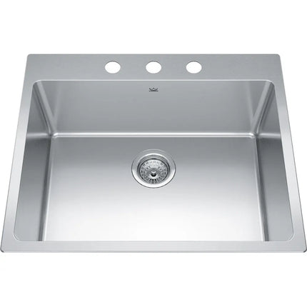 Kindred Brookmore 25" x 20.87" Drop in Single Bowl with 3 Faucet Holes Stainless Steel Kitchen Sink BSL2125-9-3 Kindred