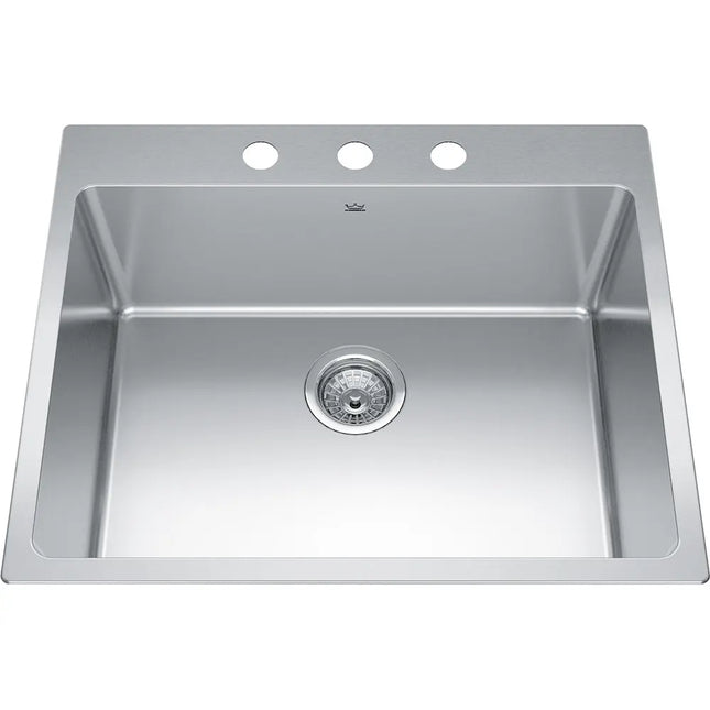Kindred Brookmore 25" x 20.87" Drop in Single Bowl with 3 Faucet Holes Stainless Steel Kitchen Sink BSL2125-9-3 Kindred