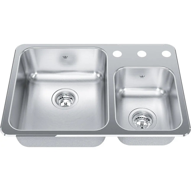 Kindred Steel Queen 26.5" x 18.13" 3-Hole Double Bowl Drop-in 20 Gauge Kitchen Sink Stainless Steel QCMA1826-7-3 Kindred