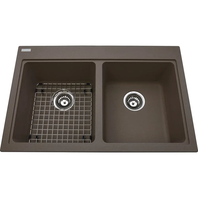 Kindred Mythos 31.56" x 20.5" Double Bowl Drop-in Granite Sink With Bottom Grid and Waste Kit Granite Storm KGDL2031-8SM Kindred