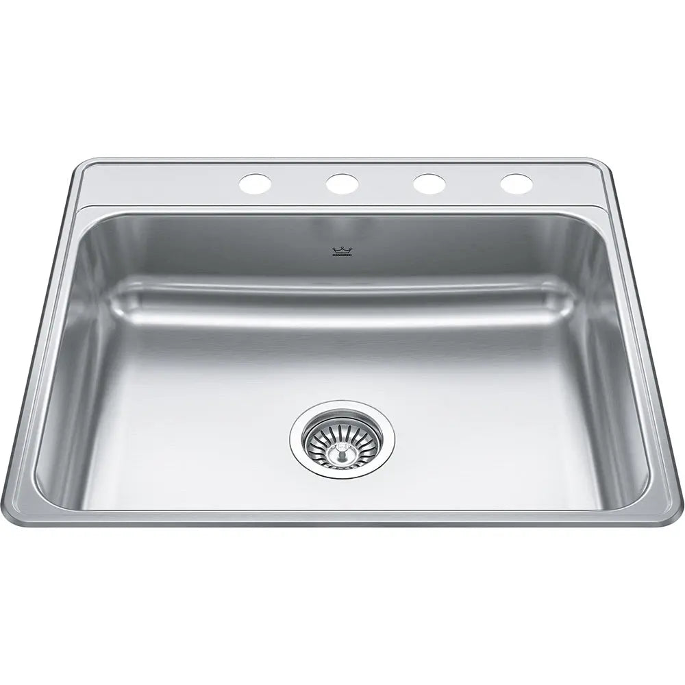 Kindred Creemore 25" x 22" Drop-in Single Bowl 4 Faucet Holes Stainless Steel Kitchen Sink CSLA2522-7-4 Kindred
