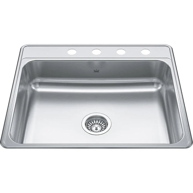 Kindred Creemore 25" x 22" Drop-in Single Bowl 4 Faucet Holes Stainless Steel Kitchen Sink CSLA2522-7-4 Kindred