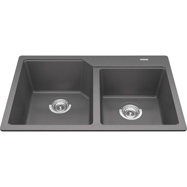 Kindred 30.69" x 19.69" Granite Combination Double Bowl Drop-in Kitchen Sink Stone Grey MGCM2031-9SG Kindred