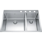 Kindred Brookmore 30.87" x 20.87" Drop in Double Bowl 4 Faucet Hole Stainless Steel Kitchen Sink BCL2131R-9-4 Kindred