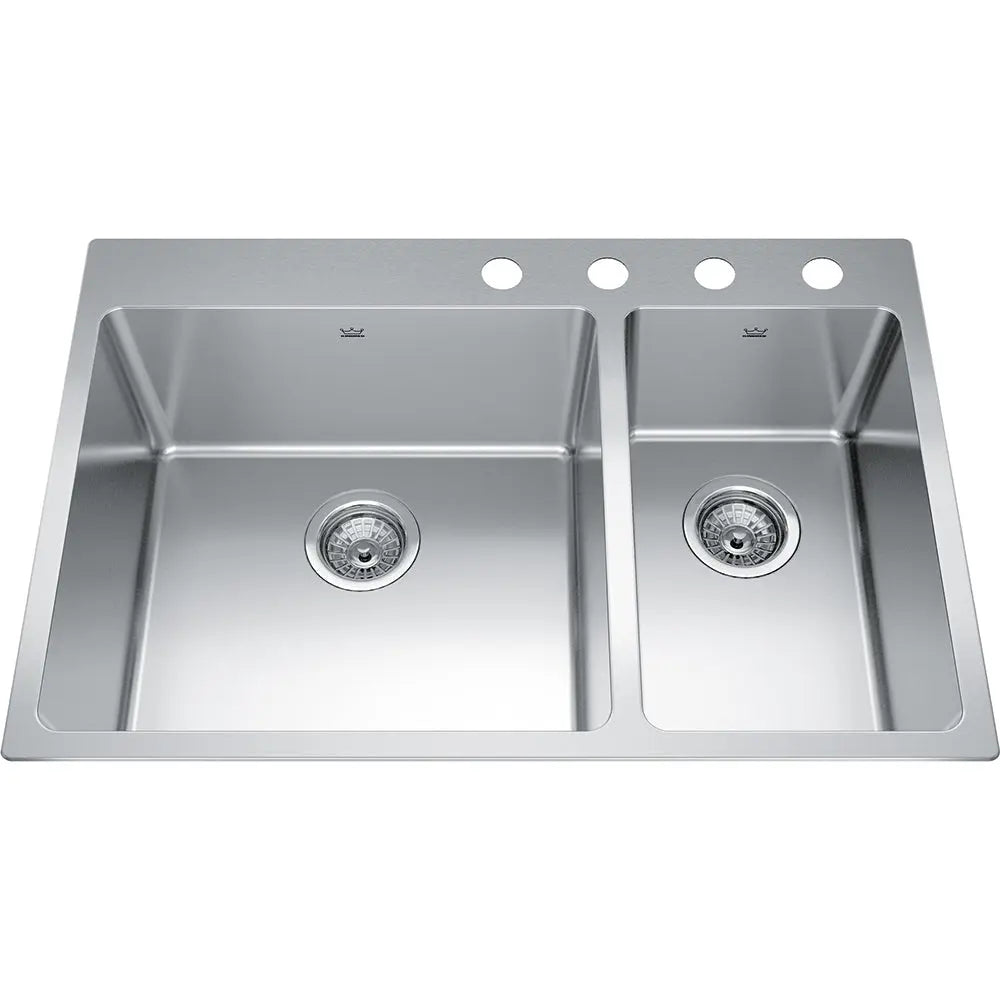 Kindred Brookmore 30.87" x 20.87" Drop in Double Bowl 4 Faucet Hole Stainless Steel Kitchen Sink BCL2131R-9-4 Kindred
