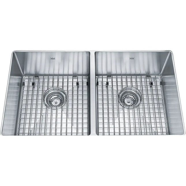 Kindred 31" x 18" Double Bowl Undermount 18 Gauge Sink With Bottom Grids Stainless Steel KCUD33-9-10BG Kindred