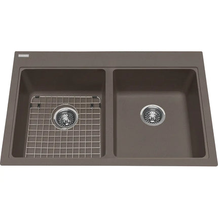 Kindred Granite Series 33" x 22" Drop in Double Bowl Granite Kitchen Sink in Granite Storm KGDL2233-9SM Kindred