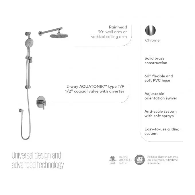 Kalia RoundOne TCD1 (Valve Not Included) AQUATONIK T/P Coaxial Shower System with 9" Round Shower Head, Hand Shower and Vertical Ceiling Arm Matte Black Kalia