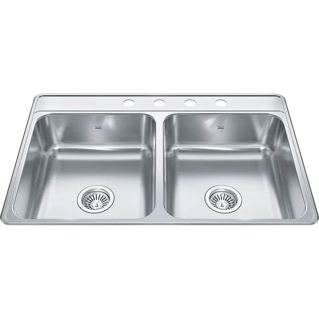 Kindred Creemore 33" x 22" Drop In Double Bowl 4-Hole Stainless Steel Kitchen Sink CDLA3322-7-4 Kindred