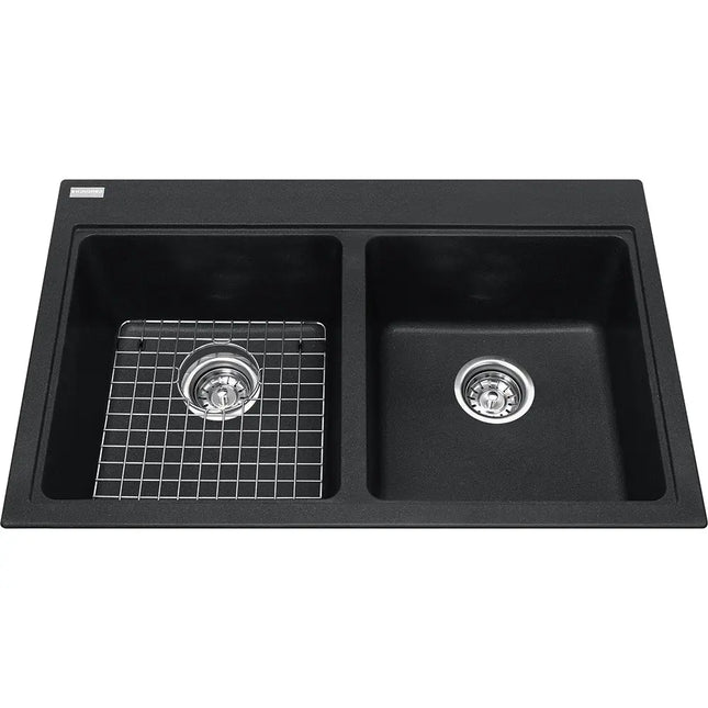 Kindred Mythos 31.56" x 20.5" Double Bowl Drop-in Granite Sink With Bottom Grid and Waste Fittings Onyx KGDL2031-8ON Kindred