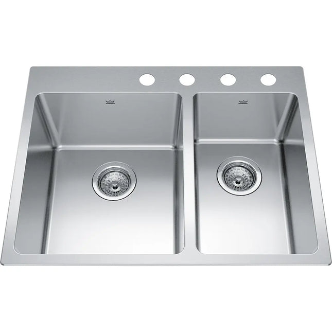 Kindred Brookmore 27" x 21" Double Bowl 4 Faucet Hole Drop-in Kitchen Sink Stainless Steel BCL2127R-9-4 Kindred