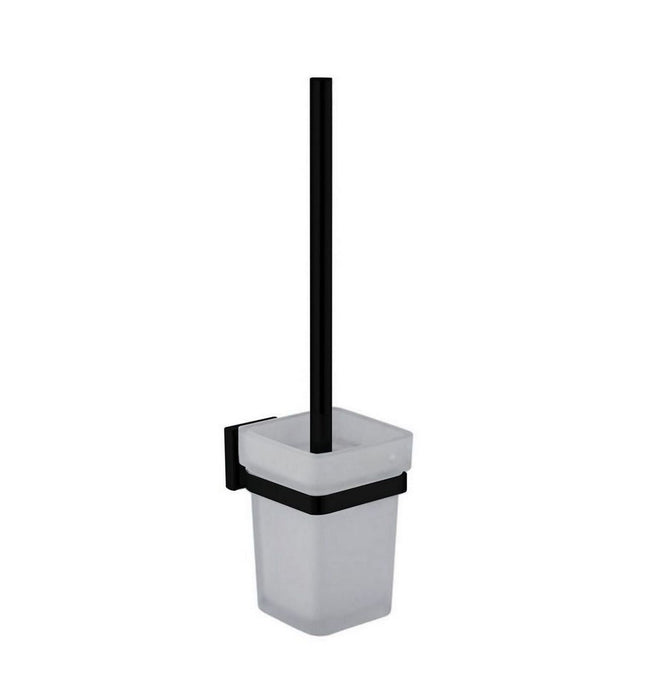 Kube Bath Aqua Plato Toilet Brush W/ Frosted Glass Cup- Matte Black Kube Bath