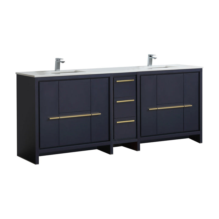 Kube Bath Dolce 84″ Modern Double Sink Bathroom Vanity With Quartz Countertop Blue