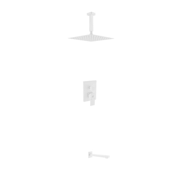 Kube Bath Aqua Piazza White Shower Set W/ 12" Ceiling Mount Square Rain Shower And Tub Filler Kube Bath
