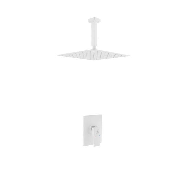 Kube Bath Aqua Piazza White Shower Set W/ 12" Ceiling Mount Square Rain Shower Head Kube Bath