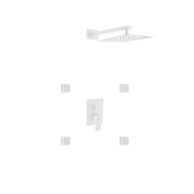 Kube Bath Aqua Piazza White Shower Set W/ 12" Square Rain Shower And 4 Body Jets Kube Bath