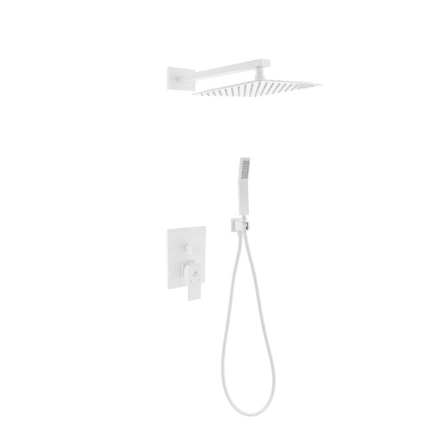 Kube Bath Aqua Piazza White Shower Set W/ 12" Square Rain Shower And Handheld Kube Bath