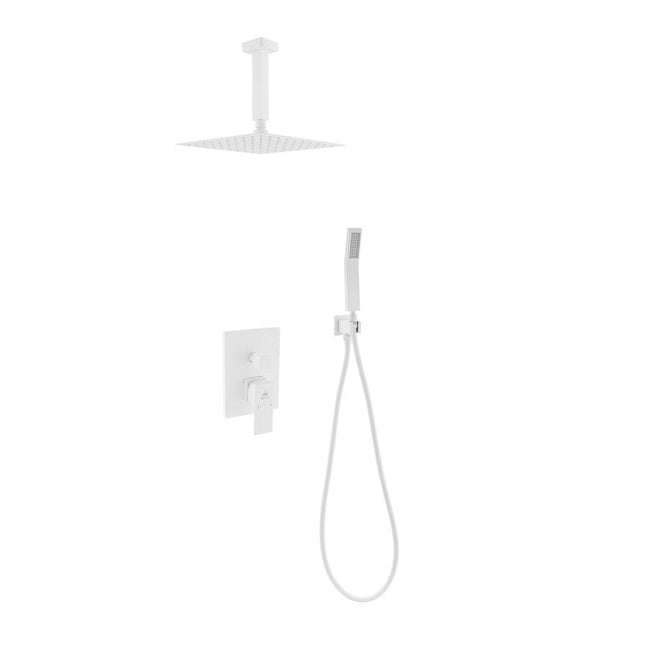 Kube Bath Aqua Piazza White Shower Set W/ 8" Ceiling Mount Square Rain Shower And Handheld Kube Bath