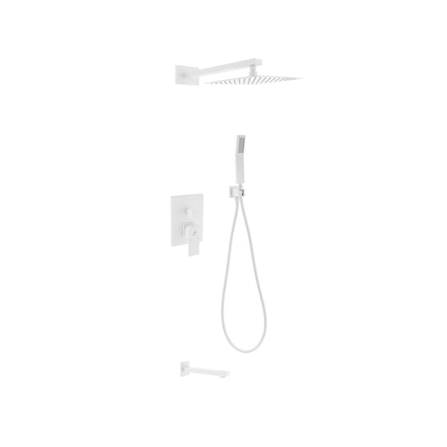 Kube Bath Aqua Piazza White Shower Set W/ 8" Square Rain Shower, Tub Filler And Handheld Kube Bath