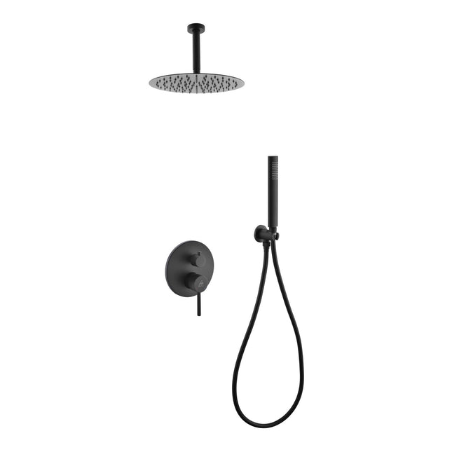 Kube Bath Aqua Rondo Black Shower Set With Ceiling Mount 12" Rain Shower and Handheld Kube Bath