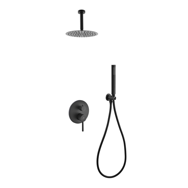 Kube Bath Aqua Rondo Black Shower Shower Set With Ceiling Mount 8" Rain Shower and Handheld Kube Bath