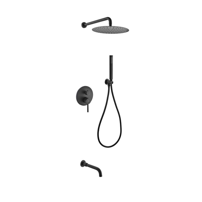Kube Bath Aqua Rondo Black Shower Set With 8" Rain Shower, Handheld and Tub Filler Kube Bath