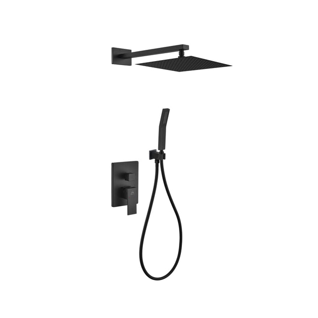 Kube Bath Aqua Piazza Black Shower Set With 12" Square Rain Shower and Handheld Kube Bath